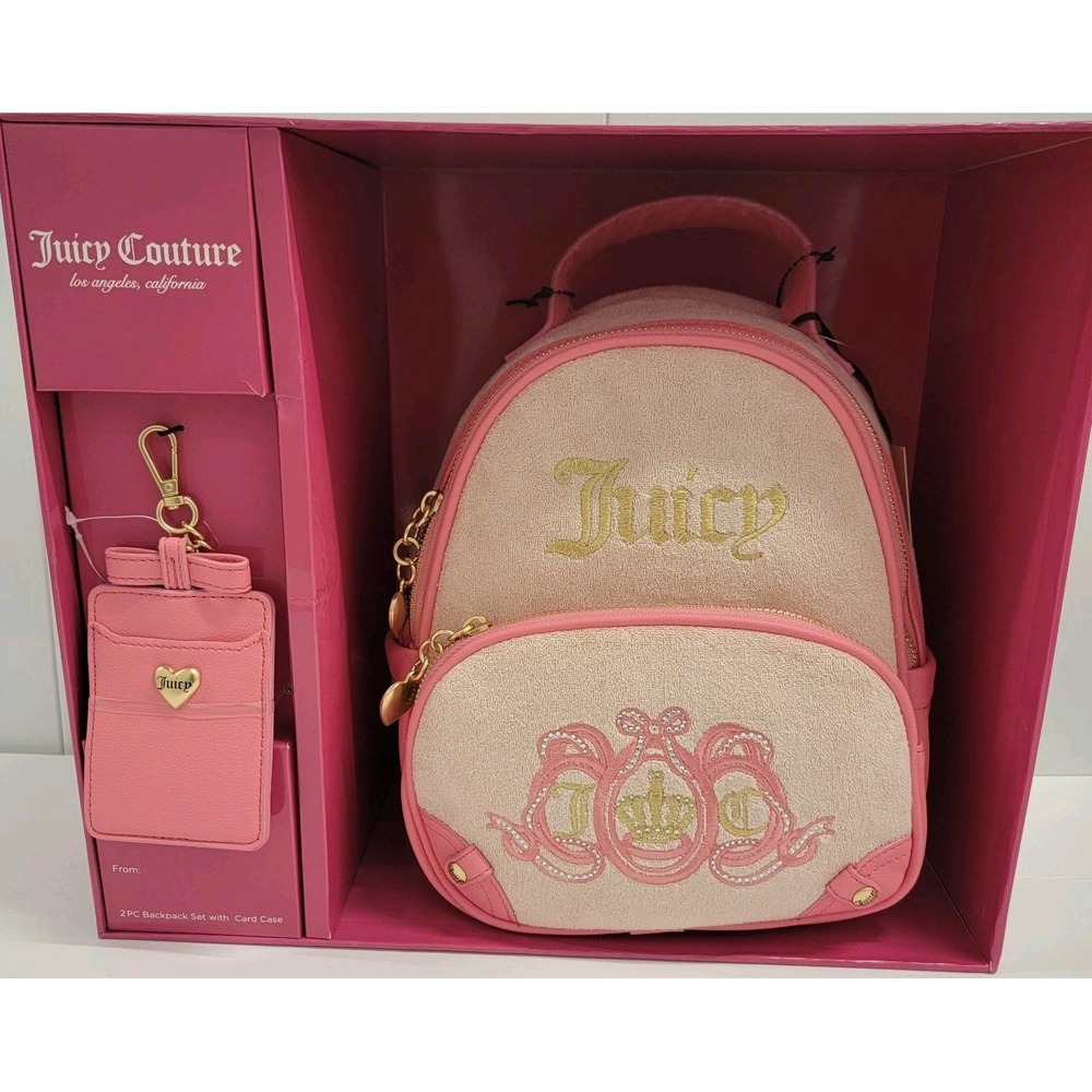 NEW Juicy Couture Heritage Mini Backpack Pink Diamond And Cardholder 2 Set Boxed